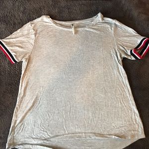 Grey with stripes on sleeves t shirt. Soft!